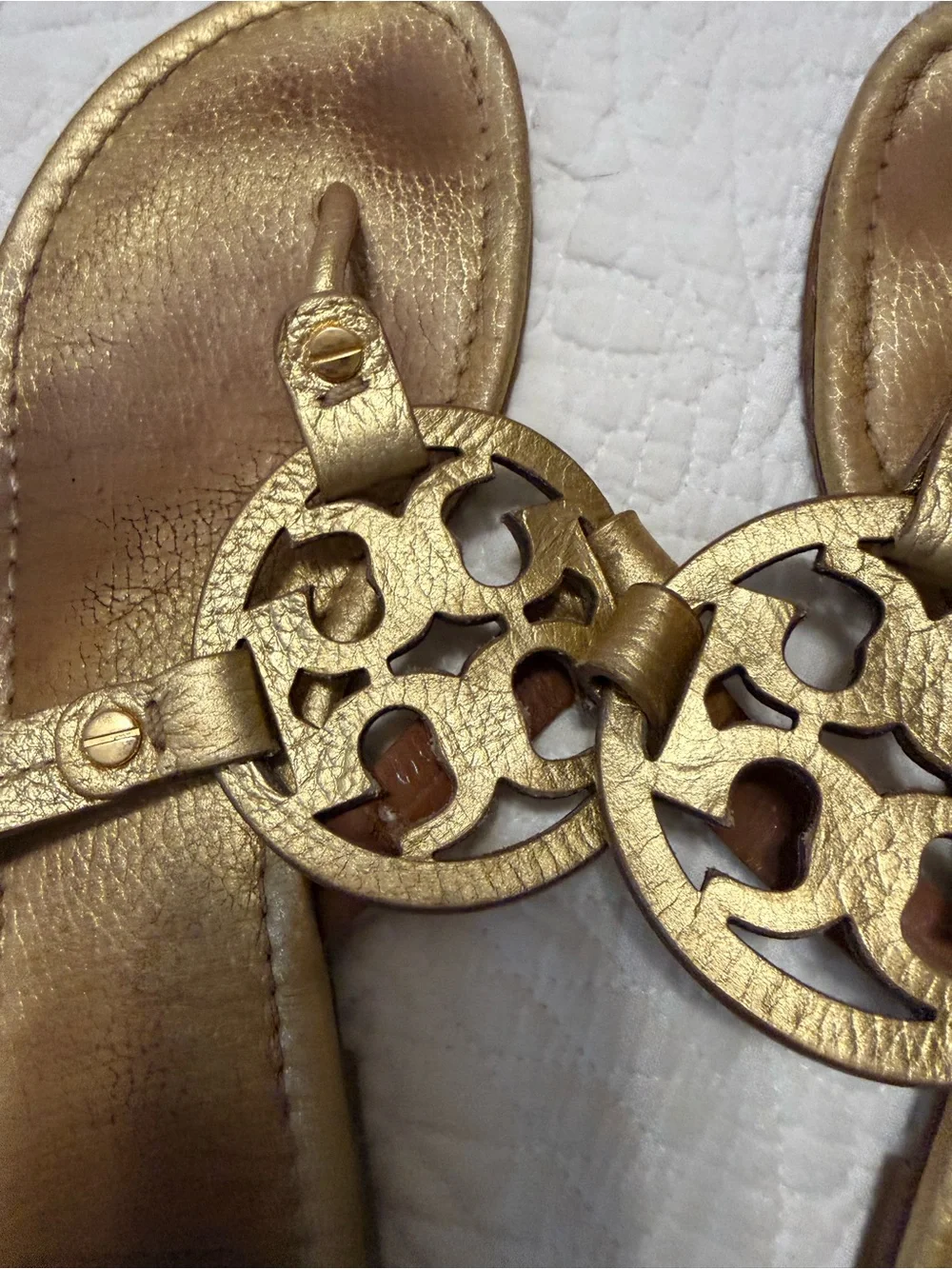 Tory Burch Metallic Gold Logo Thong Sandals